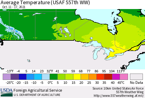 Canada Average Temperature (USAF 557th WW) Thematic Map For 10/11/2021 - 10/17/2021