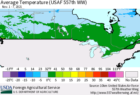Canada Average Temperature (USAF 557th WW) Thematic Map For 11/1/2021 - 11/7/2021