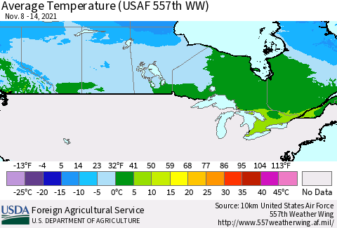 Canada Average Temperature (USAF 557th WW) Thematic Map For 11/8/2021 - 11/14/2021