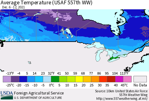 Canada Average Temperature (USAF 557th WW) Thematic Map For 12/6/2021 - 12/12/2021