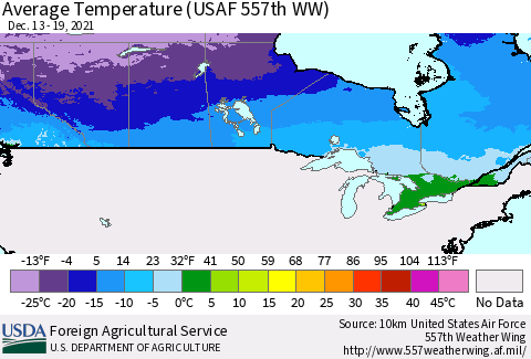 Canada Average Temperature (USAF 557th WW) Thematic Map For 12/13/2021 - 12/19/2021