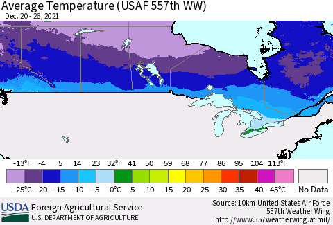 Canada Average Temperature (USAF 557th WW) Thematic Map For 12/20/2021 - 12/26/2021