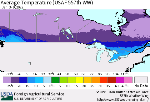 Canada Average Temperature (USAF 557th WW) Thematic Map For 1/3/2022 - 1/9/2022