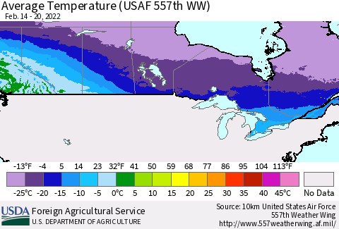 Canada Average Temperature (USAF 557th WW) Thematic Map For 2/14/2022 - 2/20/2022