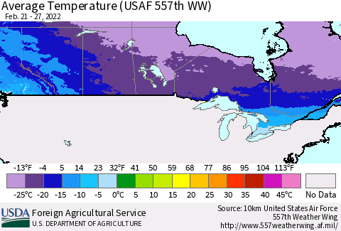 Canada Average Temperature (USAF 557th WW) Thematic Map For 2/21/2022 - 2/27/2022