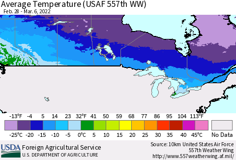 Canada Average Temperature (USAF 557th WW) Thematic Map For 2/28/2022 - 3/6/2022