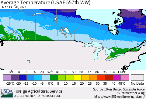 Canada Average Temperature (USAF 557th WW) Thematic Map For 3/14/2022 - 3/20/2022
