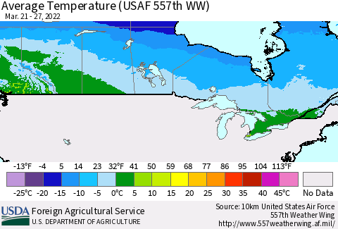 Canada Average Temperature (USAF 557th WW) Thematic Map For 3/21/2022 - 3/27/2022
