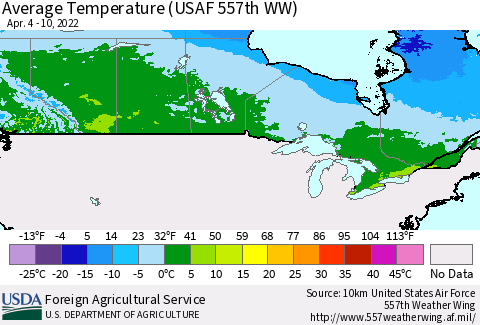 Canada Average Temperature (USAF 557th WW) Thematic Map For 4/4/2022 - 4/10/2022