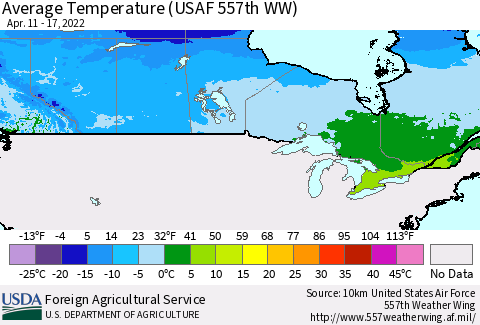 Canada Average Temperature (USAF 557th WW) Thematic Map For 4/11/2022 - 4/17/2022