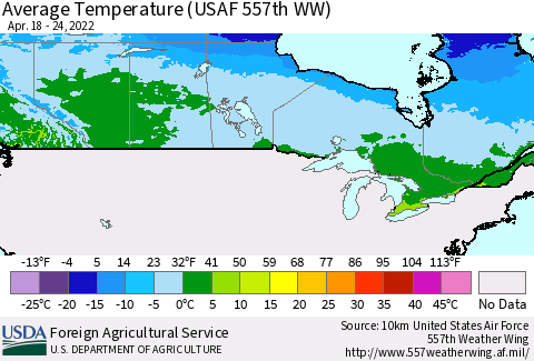 Canada Average Temperature (USAF 557th WW) Thematic Map For 4/18/2022 - 4/24/2022
