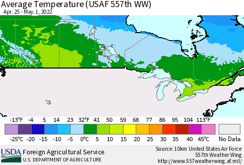 Canada Average Temperature (USAF 557th WW) Thematic Map For 4/25/2022 - 5/1/2022