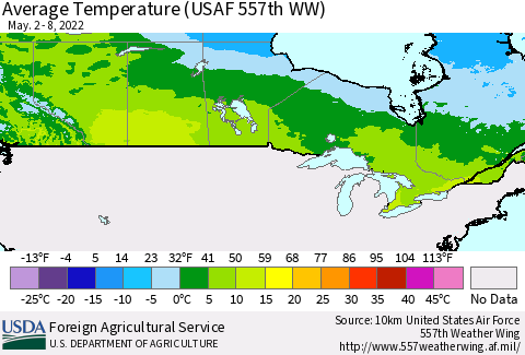 Canada Average Temperature (USAF 557th WW) Thematic Map For 5/2/2022 - 5/8/2022
