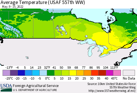 Canada Average Temperature (USAF 557th WW) Thematic Map For 5/9/2022 - 5/15/2022