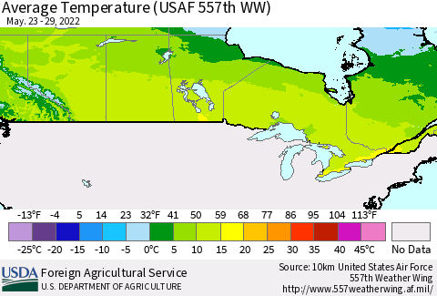 Canada Average Temperature (USAF 557th WW) Thematic Map For 5/23/2022 - 5/29/2022