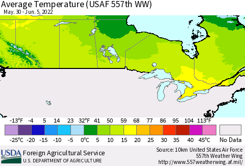 Canada Average Temperature (USAF 557th WW) Thematic Map For 5/30/2022 - 6/5/2022