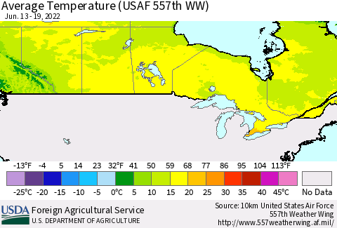 Canada Average Temperature (USAF 557th WW) Thematic Map For 6/13/2022 - 6/19/2022