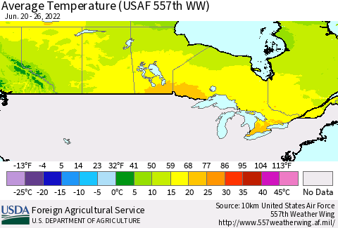 Canada Average Temperature (USAF 557th WW) Thematic Map For 6/20/2022 - 6/26/2022