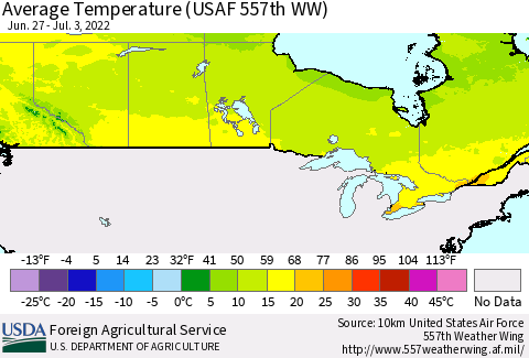 Canada Average Temperature (USAF 557th WW) Thematic Map For 6/27/2022 - 7/3/2022