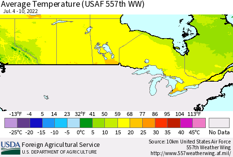 Canada Average Temperature (USAF 557th WW) Thematic Map For 7/4/2022 - 7/10/2022
