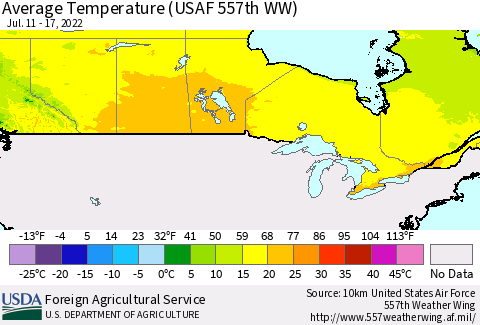 Canada Average Temperature (USAF 557th WW) Thematic Map For 7/11/2022 - 7/17/2022