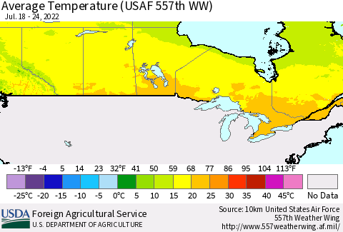 Canada Average Temperature (USAF 557th WW) Thematic Map For 7/18/2022 - 7/24/2022