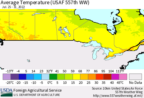 Canada Average Temperature (USAF 557th WW) Thematic Map For 7/25/2022 - 7/31/2022