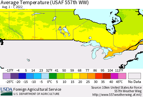 Canada Average Temperature (USAF 557th WW) Thematic Map For 8/1/2022 - 8/7/2022