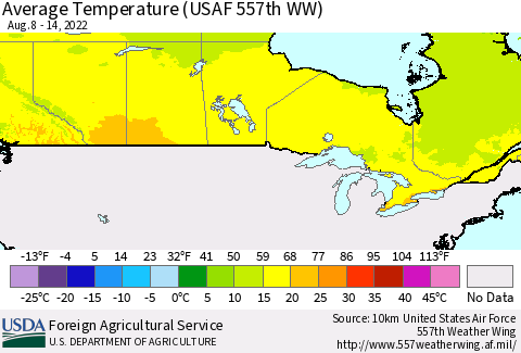 Canada Average Temperature (USAF 557th WW) Thematic Map For 8/8/2022 - 8/14/2022
