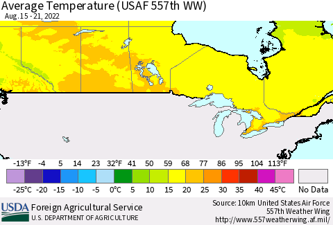 Canada Average Temperature (USAF 557th WW) Thematic Map For 8/15/2022 - 8/21/2022