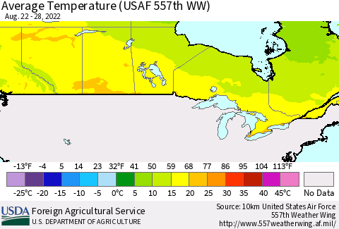 Canada Average Temperature (USAF 557th WW) Thematic Map For 8/22/2022 - 8/28/2022