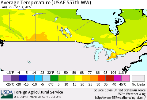 Canada Average Temperature (USAF 557th WW) Thematic Map For 8/29/2022 - 9/4/2022