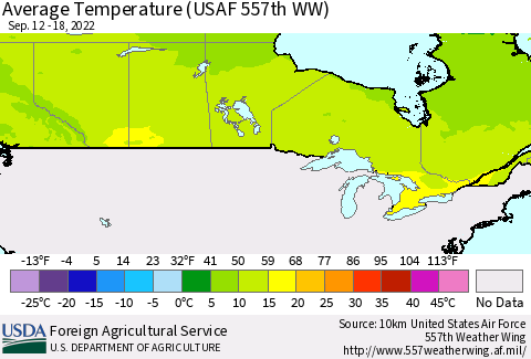 Canada Average Temperature (USAF 557th WW) Thematic Map For 9/12/2022 - 9/18/2022