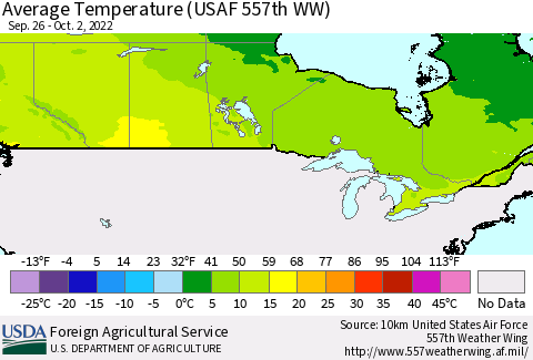 Canada Average Temperature (USAF 557th WW) Thematic Map For 9/26/2022 - 10/2/2022