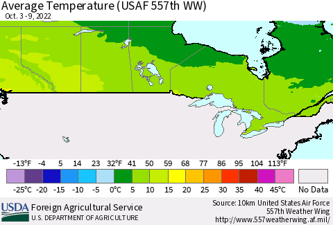 Canada Average Temperature (USAF 557th WW) Thematic Map For 10/3/2022 - 10/9/2022