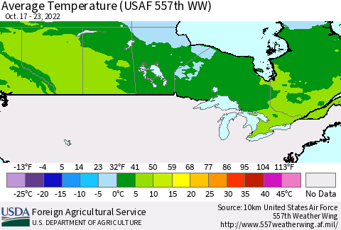 Canada Average Temperature (USAF 557th WW) Thematic Map For 10/17/2022 - 10/23/2022