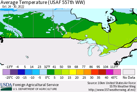 Canada Average Temperature (USAF 557th WW) Thematic Map For 10/24/2022 - 10/30/2022