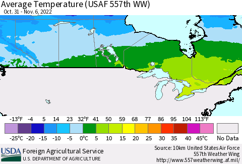 Canada Average Temperature (USAF 557th WW) Thematic Map For 10/31/2022 - 11/6/2022