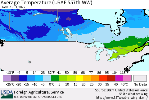 Canada Average Temperature (USAF 557th WW) Thematic Map For 11/7/2022 - 11/13/2022