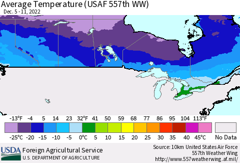 Canada Average Temperature (USAF 557th WW) Thematic Map For 12/5/2022 - 12/11/2022