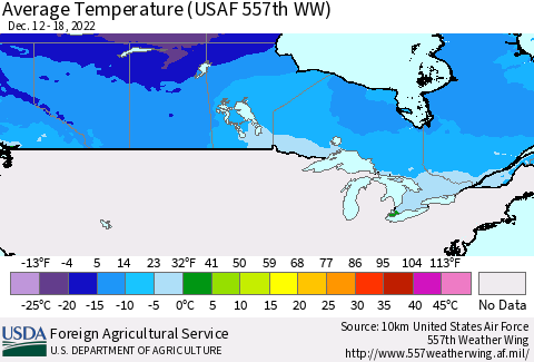 Canada Average Temperature (USAF 557th WW) Thematic Map For 12/12/2022 - 12/18/2022