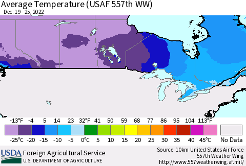 Canada Average Temperature (USAF 557th WW) Thematic Map For 12/19/2022 - 12/25/2022