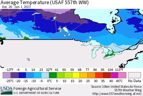 Canada Average Temperature (USAF 557th WW) Thematic Map For 12/26/2022 - 1/1/2023