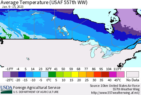 Canada Average Temperature (USAF 557th WW) Thematic Map For 1/9/2023 - 1/15/2023