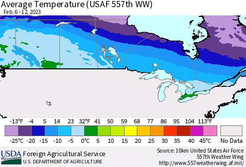 Canada Average Temperature (USAF 557th WW) Thematic Map For 2/6/2023 - 2/12/2023