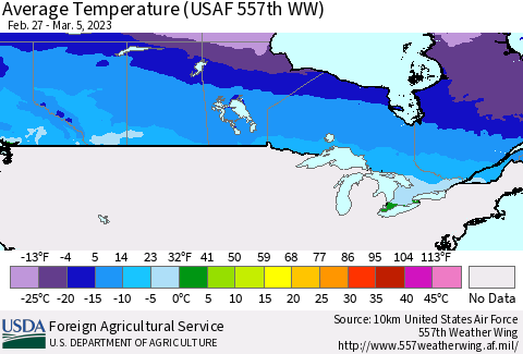 Canada Average Temperature (USAF 557th WW) Thematic Map For 2/27/2023 - 3/5/2023