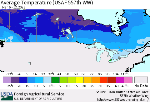 Canada Average Temperature (USAF 557th WW) Thematic Map For 3/6/2023 - 3/12/2023