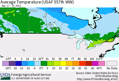 Canada Average Temperature (USAF 557th WW) Thematic Map For 4/17/2023 - 4/23/2023