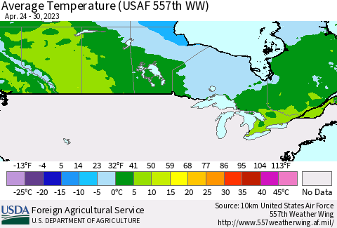 Canada Average Temperature (USAF 557th WW) Thematic Map For 4/24/2023 - 4/30/2023