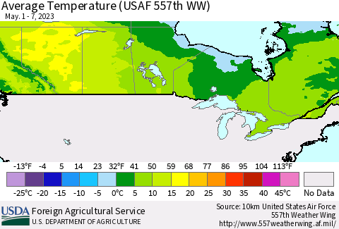 Canada Average Temperature (USAF 557th WW) Thematic Map For 5/1/2023 - 5/7/2023